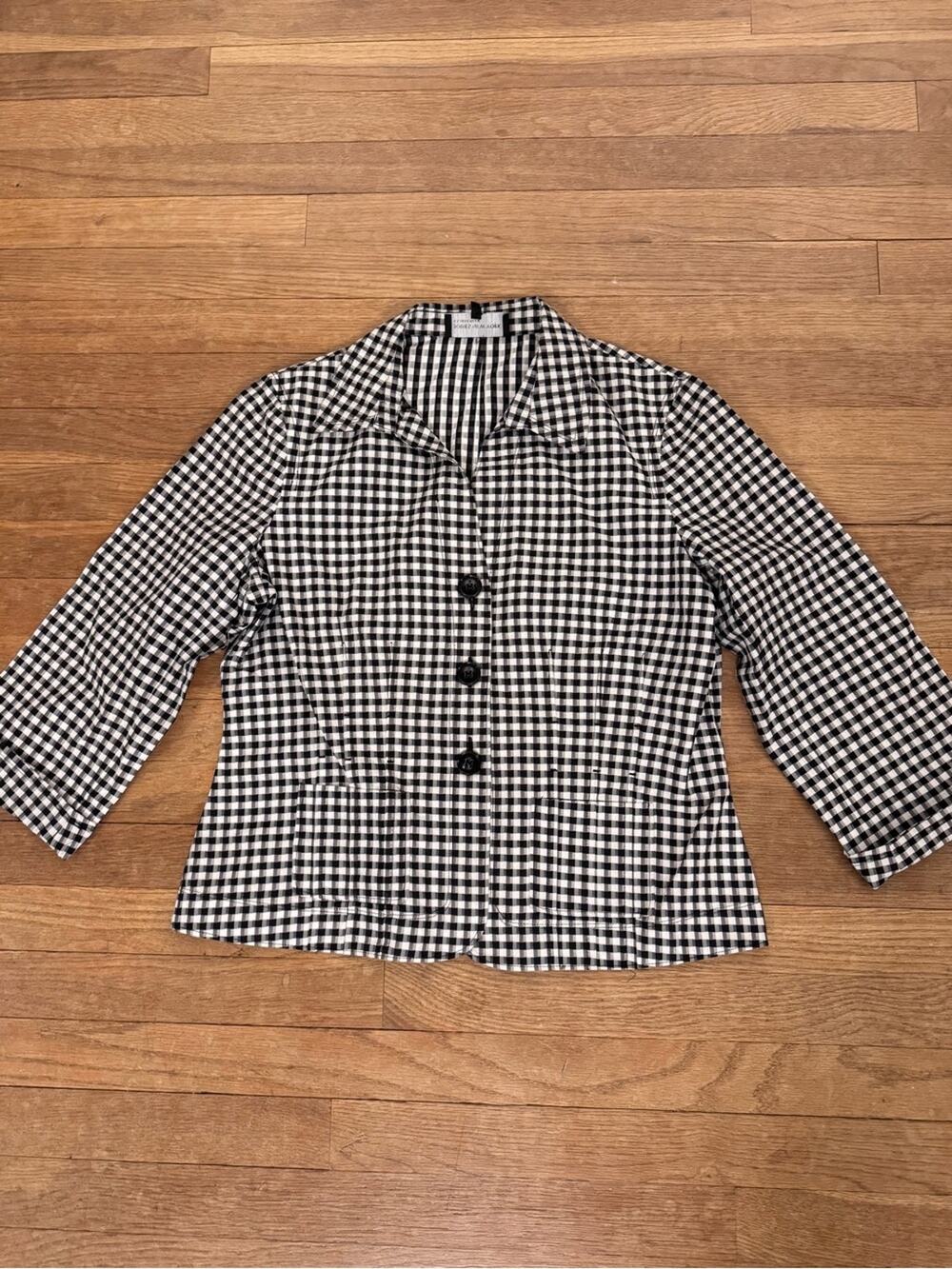 Jones New York Collection Black White Gingham Button Front Blazer - Size 12
b25